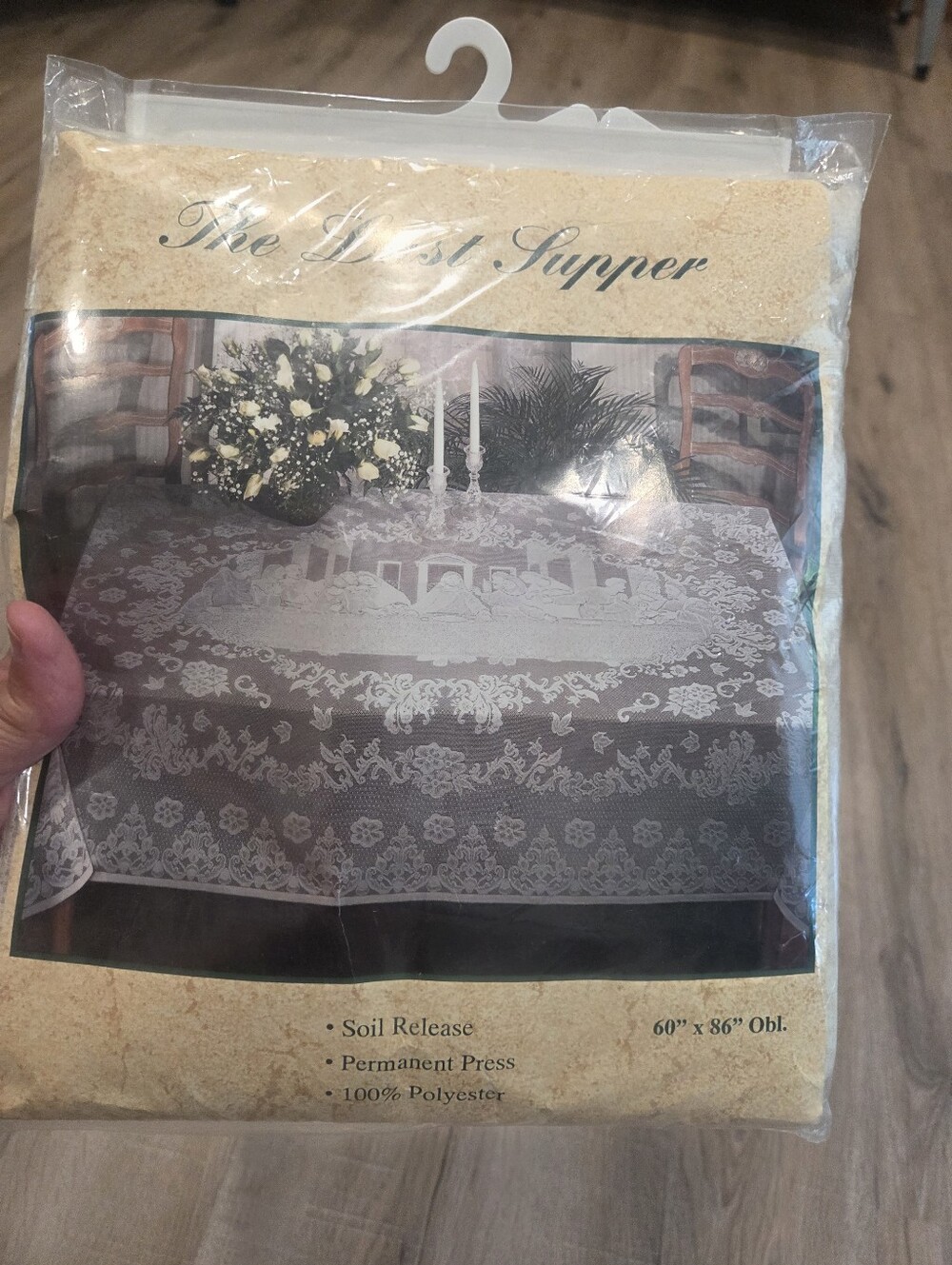 VTG The Last Supper Off White Lace Tablecloth 60x86” Obling Easter Religious NIP